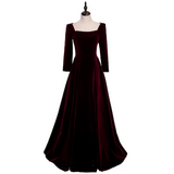 Plus Size Square Neck Long Sleeve Evening Dress