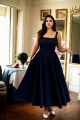 Plus Size Square Neck Semi Formal Dress - Black
