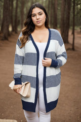 Plus Size Stripes Tunic Cardigan