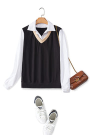 Plus Size Sweater Vest Long Sleeve Shirt
