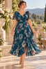 Dorothea Plus Size Teal Floral Wrap Midi Dress