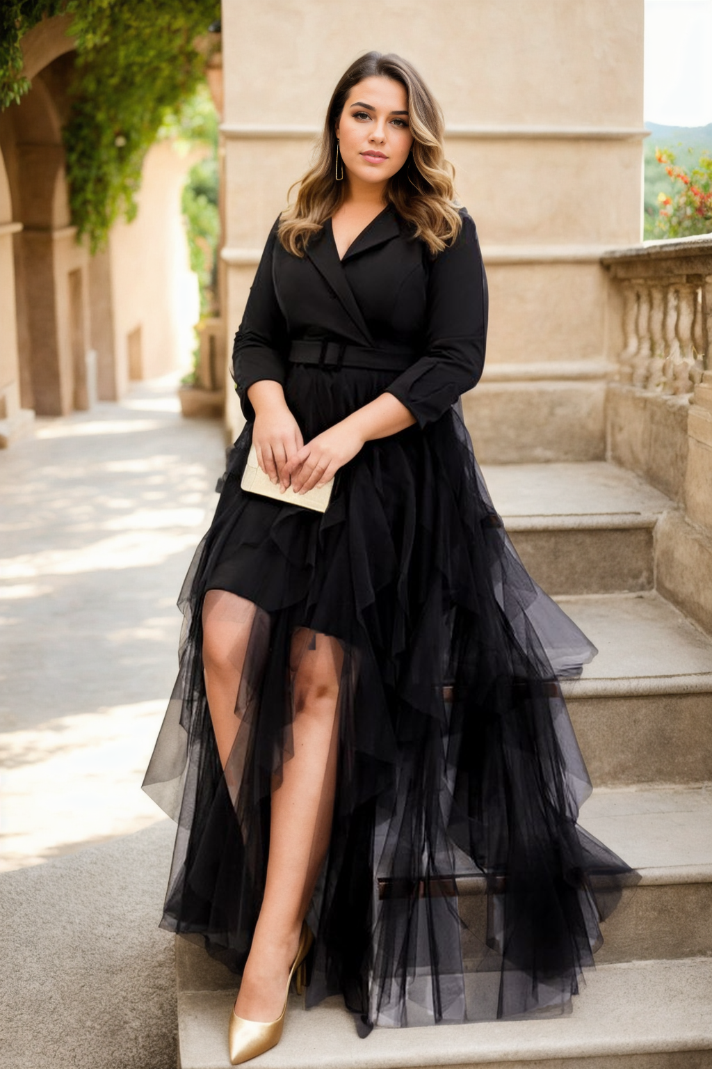 Marianna Plus Size Trench Coat Tulle Maxi Dress– Hello Curve