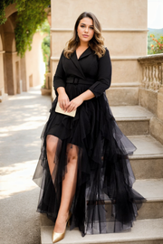 Plus Size Trench Coat Tulle Maxi Dress