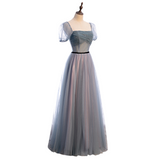 Plus Size Tulle Square Neck Evening Dress - Side View