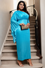 Plus Size Aqua Blue Formal Maxi Dress - sIDE vIEW