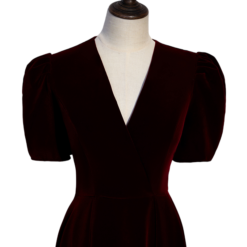 Puff Sleeve V-Neck Long Oversized Hem Dress main image 0