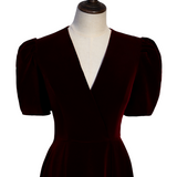 Plus Size V Neck Puff Sleeve Maxi Dress / Midi Dress