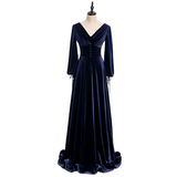 Plus Size Velvet Long Sleeve Evening Dress