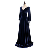 Plus Size Velvet Long Sleeve Evening Dress
