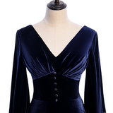 Plus Size Velvet Long Sleeve Evening Dress