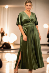 Plus Size Velvet Maxi Dress - Green