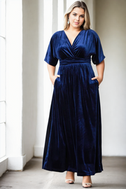 Plus Size Velvet Maxi Dress - Blue