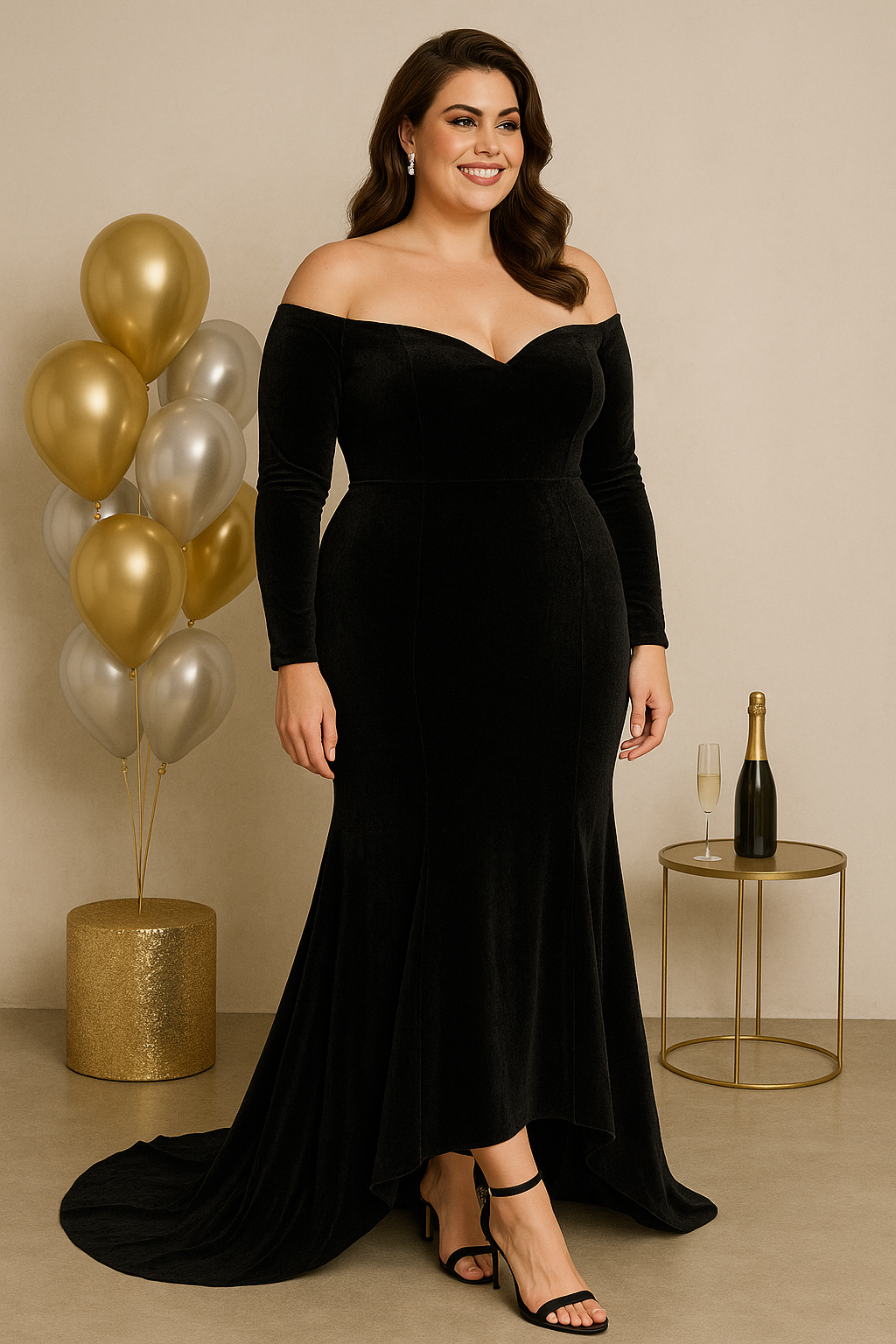 Galene Plus Size Velvet Off Shoulder Gown– Hello Curve