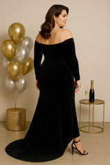 Plus Size Velvet Off Shoulder Gown