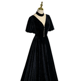 Plus Size Velvet V Neck Short Sleeve Evening Dress