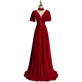 Plus Size Velvet V Neck Short Sleeve Evening Dress