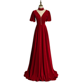 Plus Size Red Velvet Short Sleeve Evening Dress