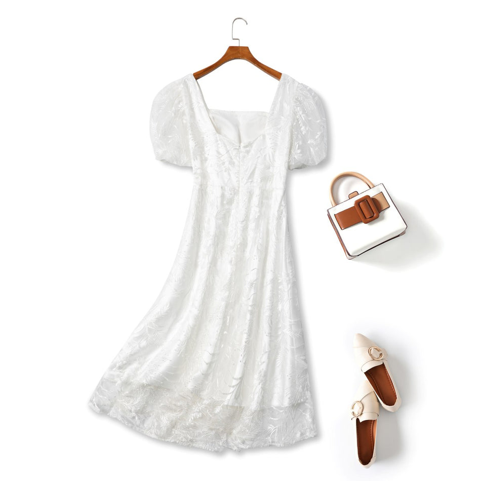 Plus Size White A Line Dress - Back View