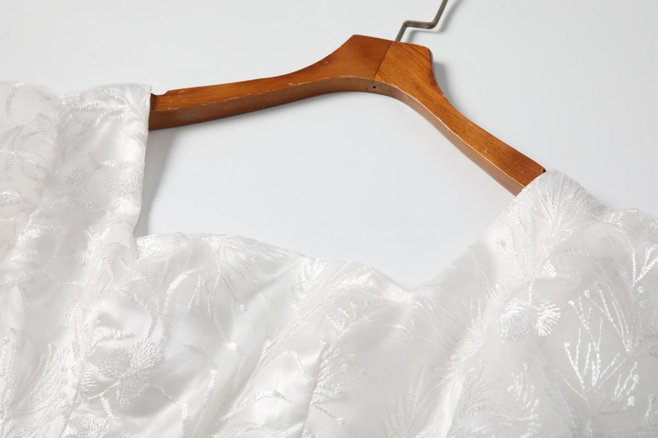 Plus Size White A Line Dress - Square Neck Details
