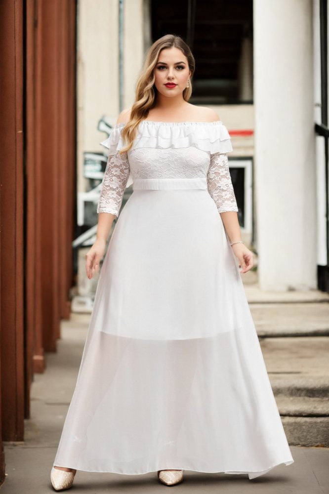 Airlea Plus Size White Bardot Evening Dress Hello Curve Airlea Plus Size White Bardot Evening Dress Hello Curve