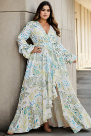 Plus Size White Boho Long Sleeve Maxi Dress