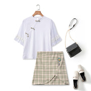 Plus Size White Qipao Blouse and Skirt Set