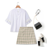 Plus Size White Qipao Blouse and Skirt Set - back view