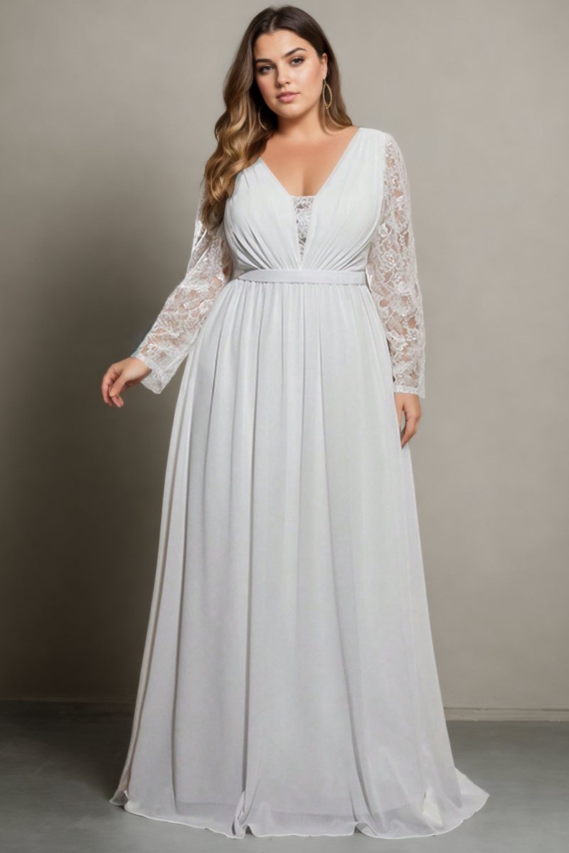 Astrid Plus Size White Empire Waist Long Sleeve Gown– Hello Curve