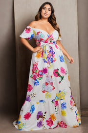 Plus Size White Floral Maxi Dress