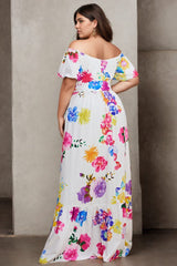 Plus Size White Floral Maxi Dress - Back View
