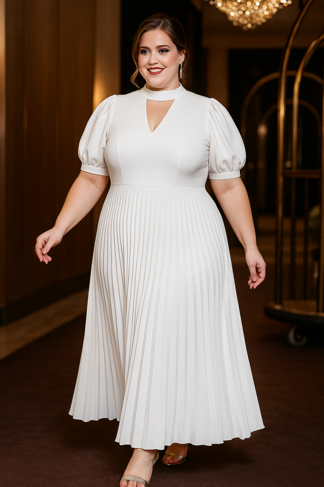 Celia Plus Size Short Sleeve Pleat Maxi Dress