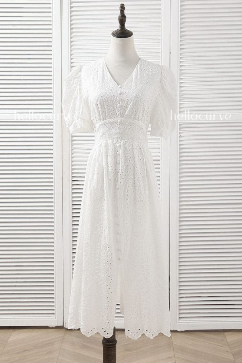 Lena Plus Size White Eyelet Lace Short Sleeve Dress– Hello Curve