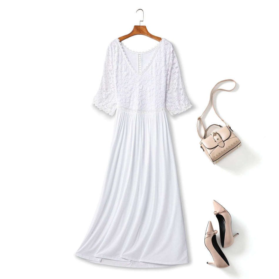Plus Size White Short Sleeve Maxi Dress