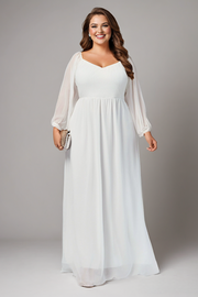Plus Size White Long Sleeve Maxi Dress
