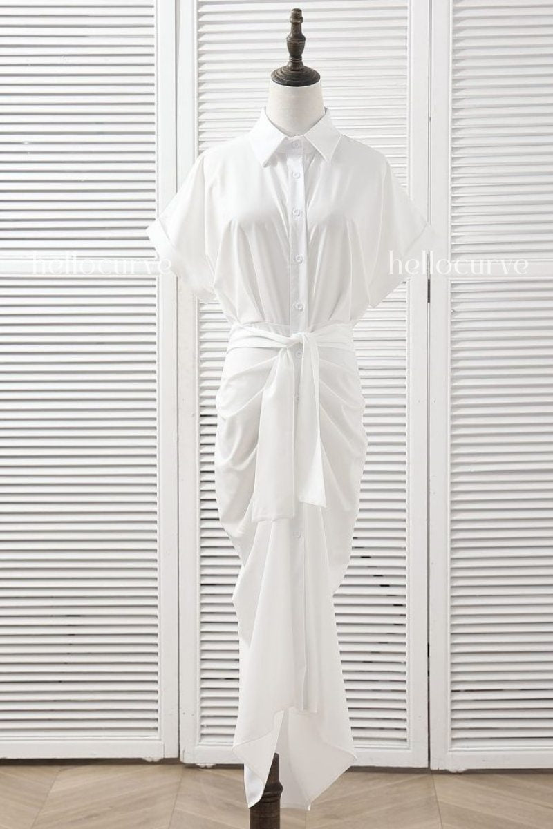 Halle Plus Size White Midi Shirt Dress– Hello Curve