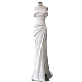 Plus Size White Off Shoulder Maxi Gown - Front View