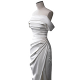 Plus Size White Off Shoulder Maxi Gown - Close Up Side
