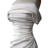 Plus Size White Off Shoulder Maxi Gown - Close Up Draping