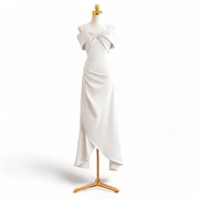 Plus Size White Ribbon Off Shoulder Dress
