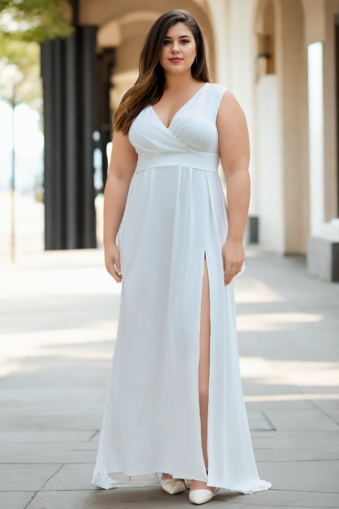 Betania Plus Size White Simple Maxi Dress– Hello Curve Betania Plus Size White Simple Maxi Dress– Hello Curve