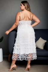 Plus Size V Neck White Midi Dress - Back View