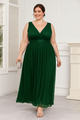 Plus Size Wrap A Line Evening Gown - Green