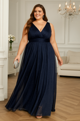 Plus Size Wrap A Line Evening Gown