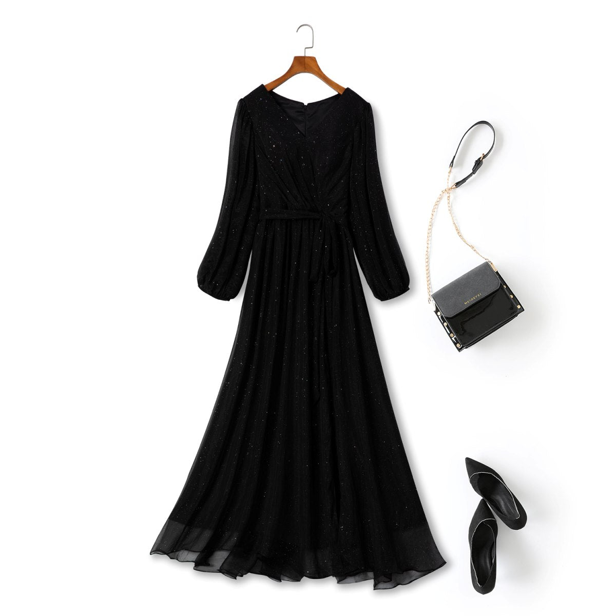 Plus Size Wrap Black Long Sleeve Maxi Dress– Hello Curve