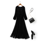 Plus Size Wrap Black Long Sleeve Maxi Dress