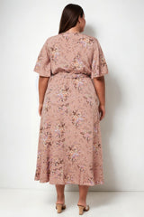 Plus Size Wrap Floral Dress - Back View