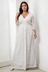 Plus Size Wrap Lace Maxi Dress - White