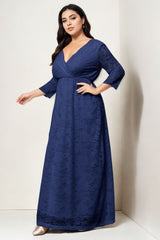 Plus Size Wrap Lace Maxi Dress - Navy Blue