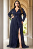 Salomé Plus Size Wrap Sequin Long Sleeve Gown