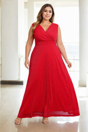 Plus Size Wrap V Neck Evening Dress